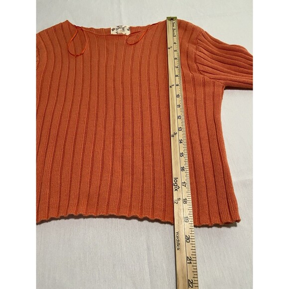 Hippie Rose Women’s Crop Sweater Orange Ribbed Sz L Open Neck Boho Long Sleeve - Picture 10 of 11
